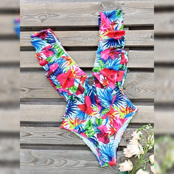 SPORLIKE Womens 1 Piece Swimsuit V-Neck Ruffle Bathing Suit Padded Monokini - Picture 6 of 6